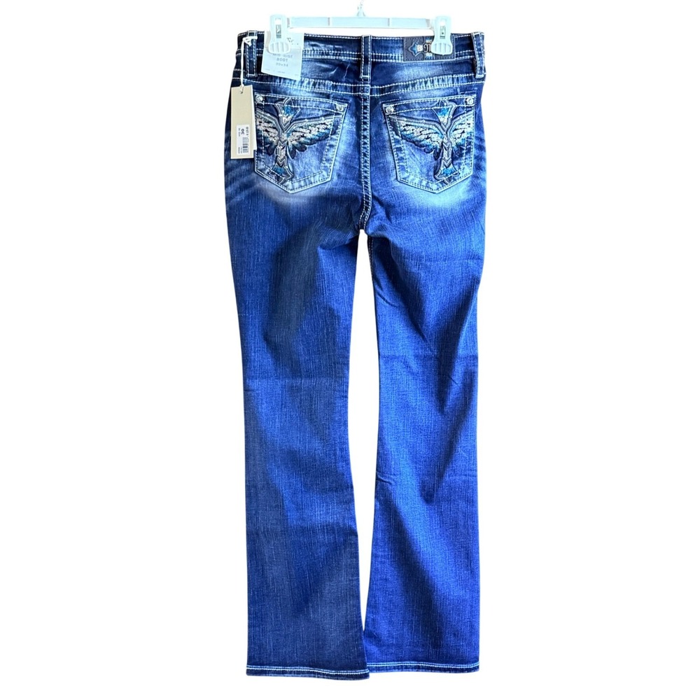 Miss Me Bootcut Jeans Size 30 Blue NWT Mid-Rise Embroidered Teal Wing M3930B - Picture 2 of 11